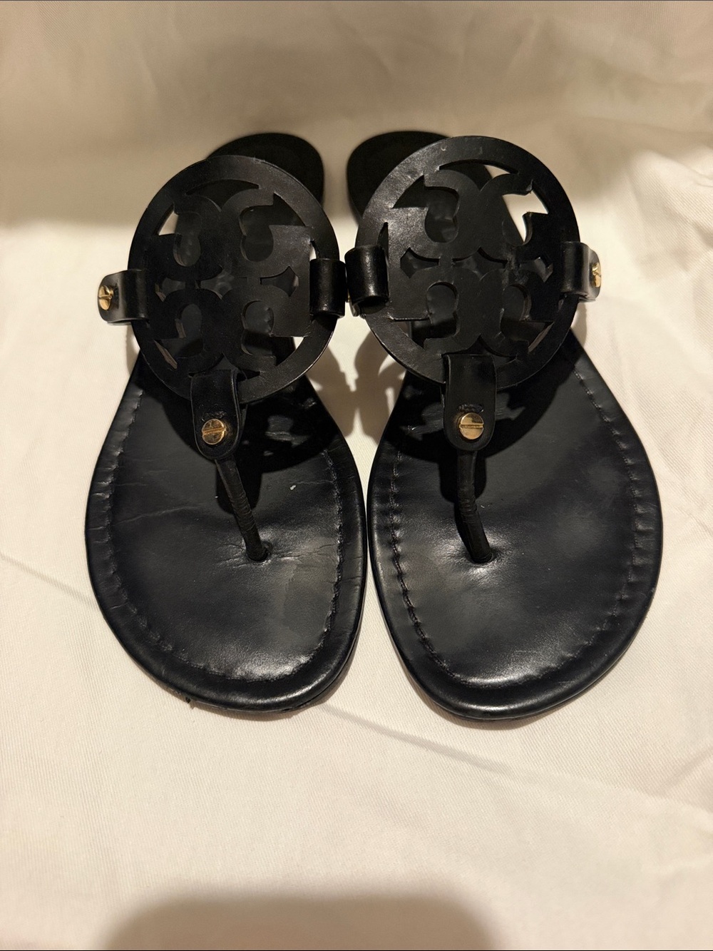 Tory Burch Black Miller Logo Flip Flops